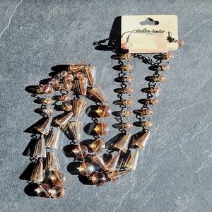 Fashion Jewelry, Long Necklace, Beaded, Light Amber, New